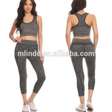 Cheap Bulk Buy Wholesale Sexy Ladies Gym Apparel Plain Grey Blank 2 Piece Stretch Active Wear Clothing Manufacturers China